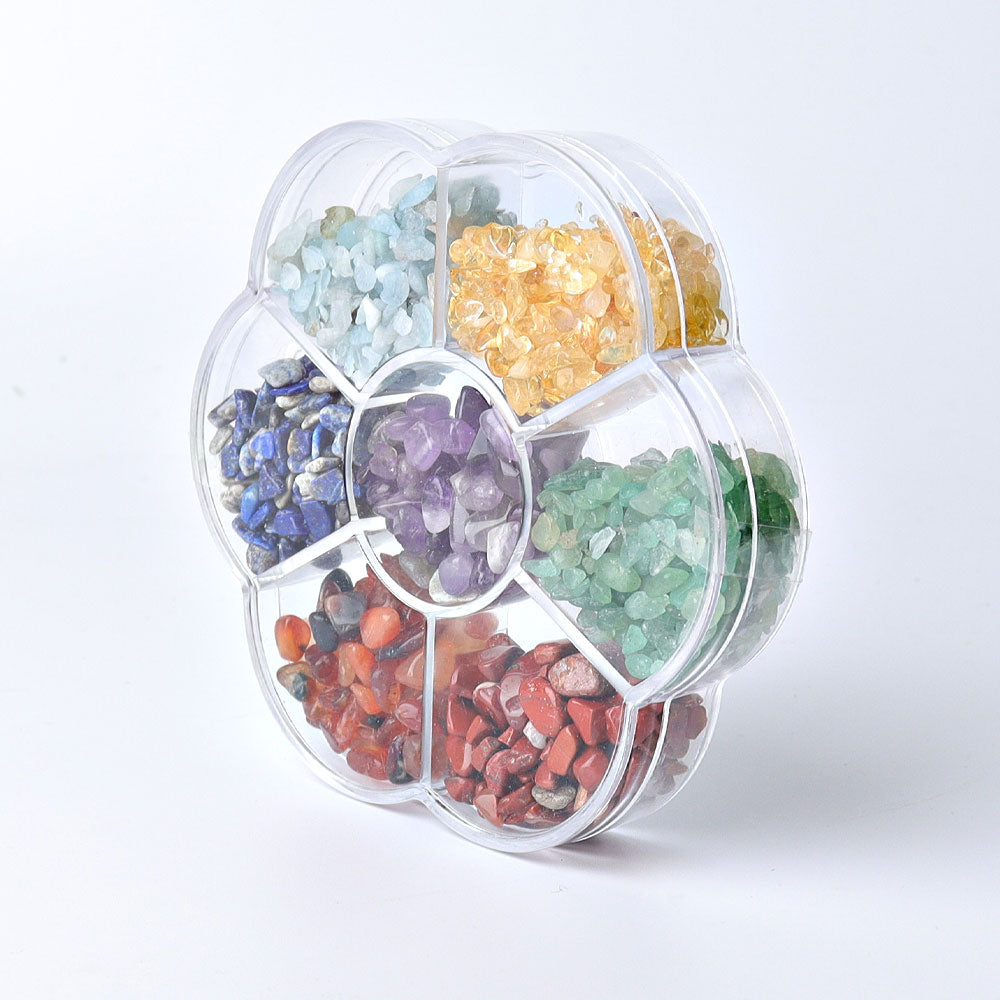 4-Inch Chakra Chips Plate with Polished Multi-Color Crystals