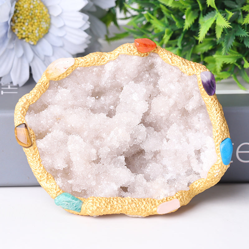 4 Inch Druzy Clear Quartz Chakra Bowl
