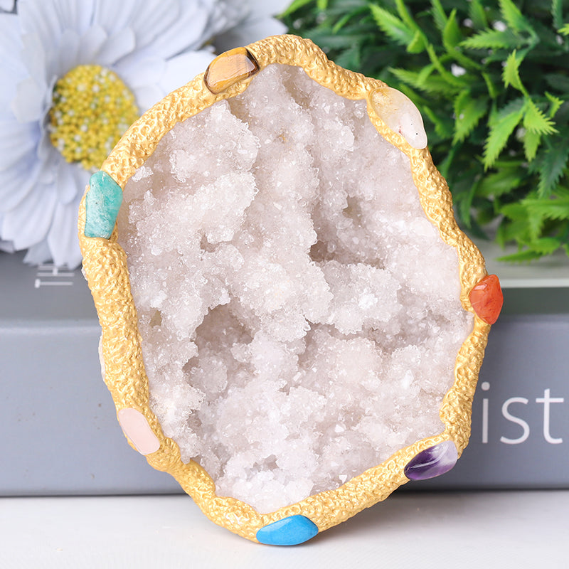 4 Inch Druzy Clear Quartz Chakra Bowl
