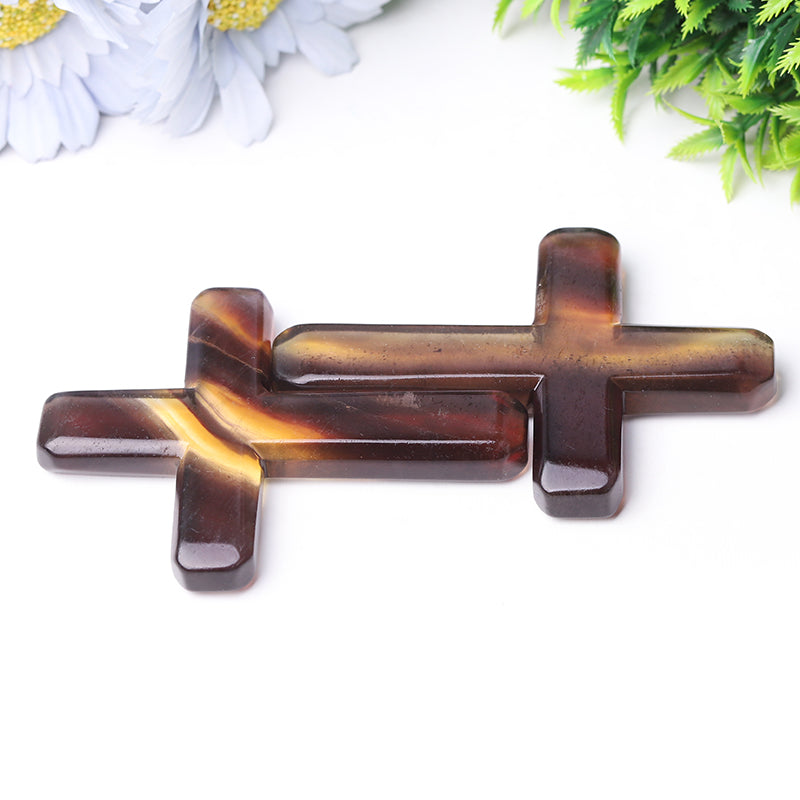 4-Inch Fluorite Cross Crystal Figurine Carving