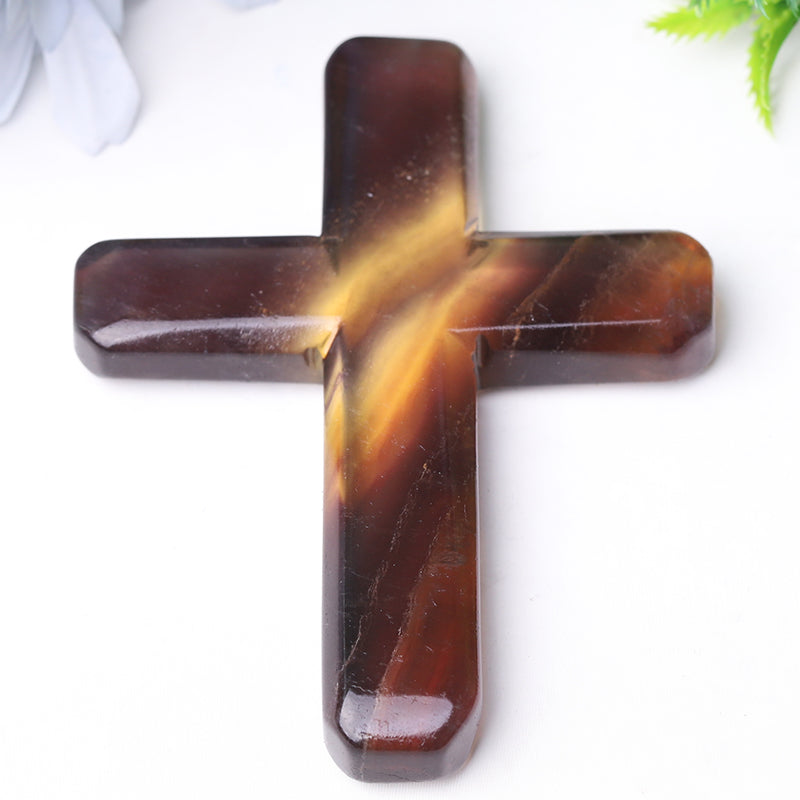 4-Inch Fluorite Cross Crystal Figurine Carving