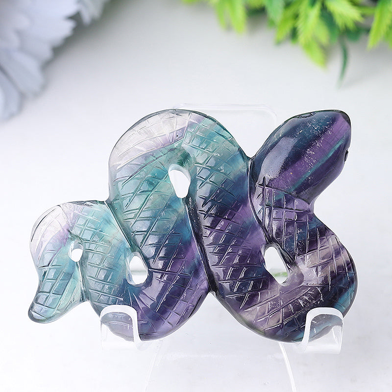 Figurine de serpent en cristal de fluorite sculptée de 4 pouces