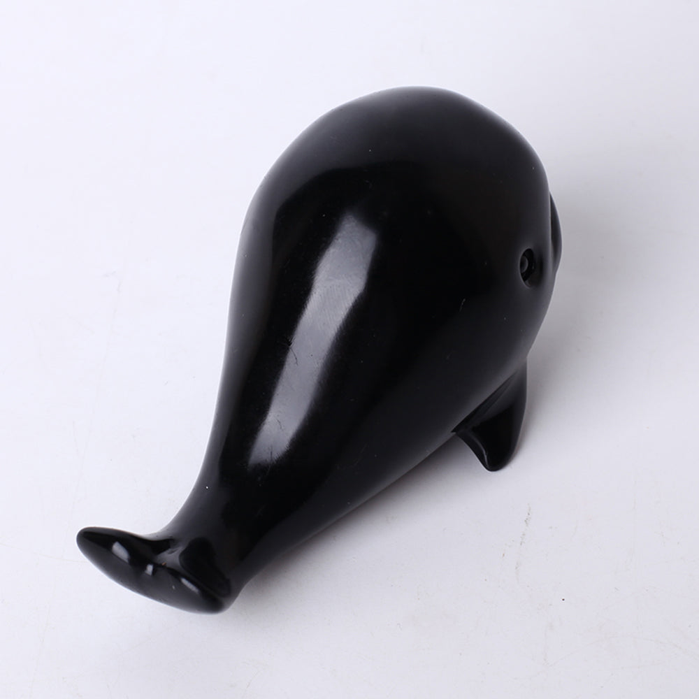 4-Inch Obsidian Crystal Whale Carving Figurine