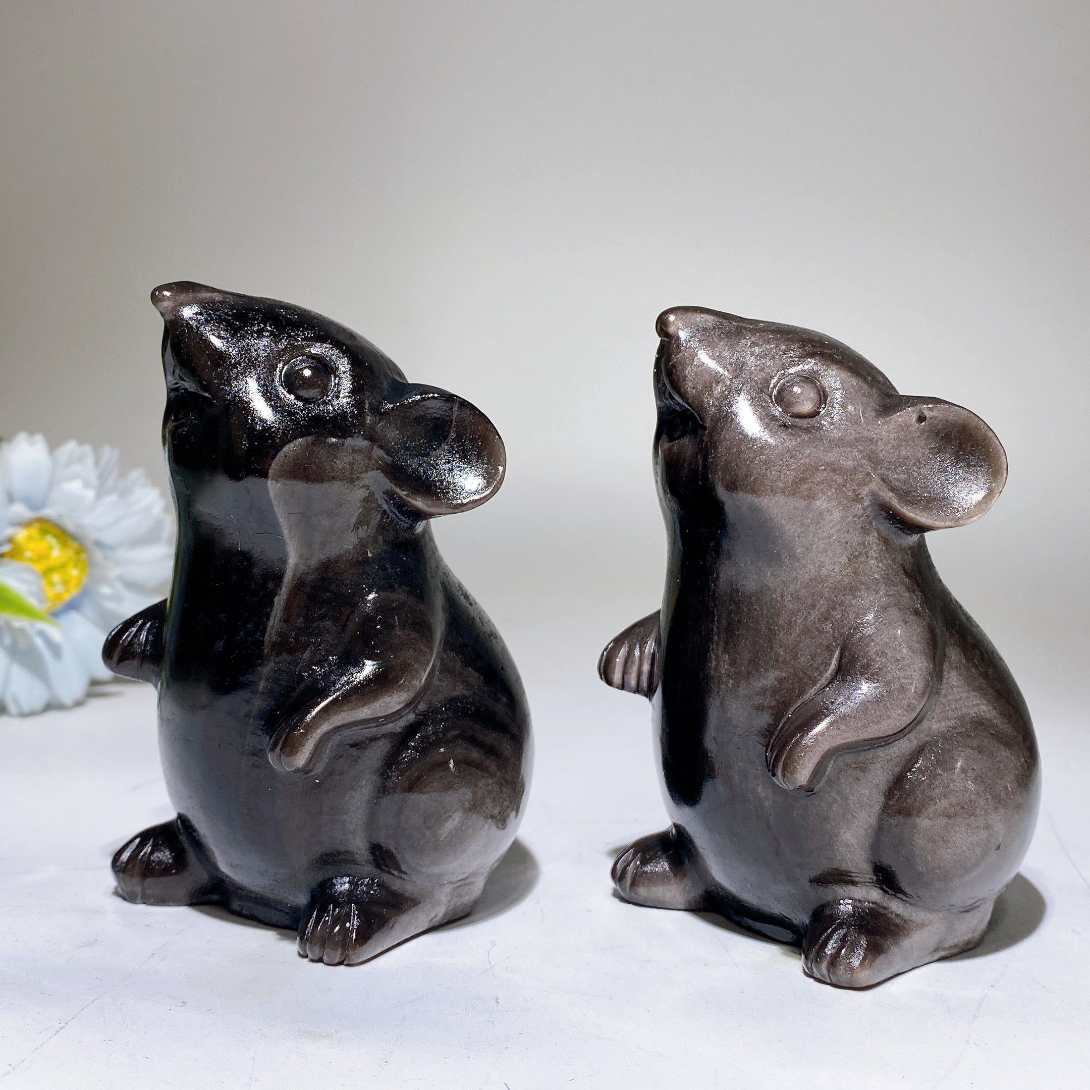 4-inch Silver Obsidian Mouse Crystal Carving for Healing