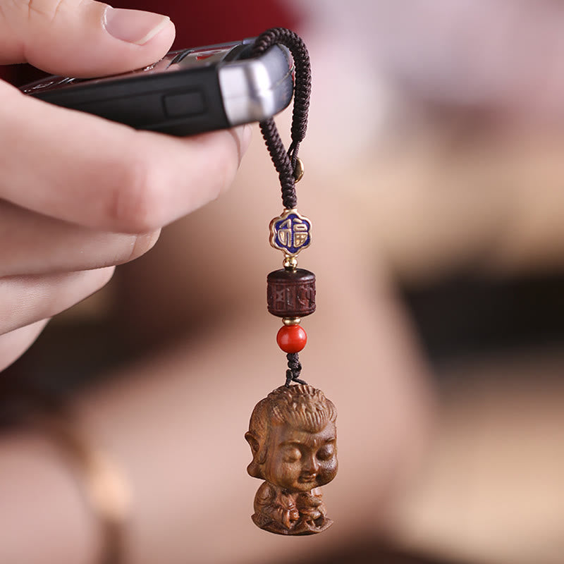 Porte-clés de protection en bois de santal vert du zodiaque chinois