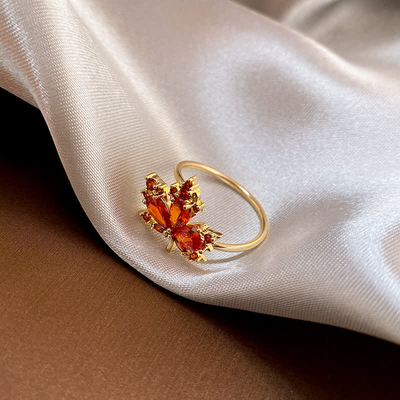 Copper Maple Leaf Zircon Necklace Pendant Ring Earrings for Luck