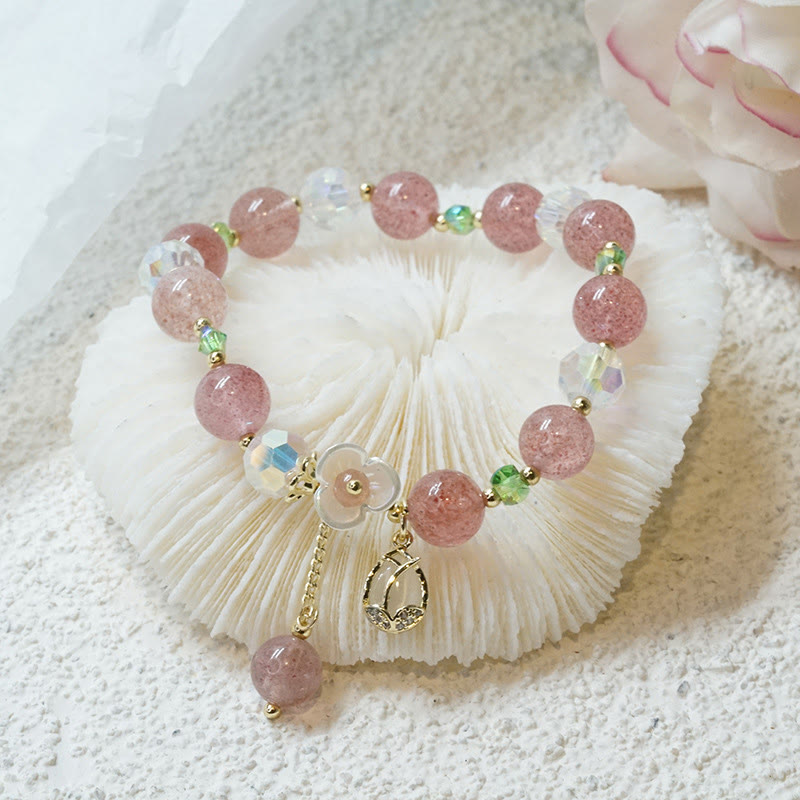 Bracelet de guérison en quartz fraise et fluorite pour une clarté émotionnelle