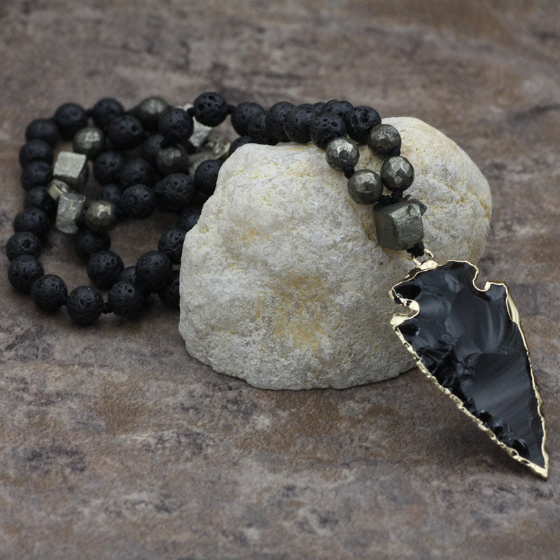 Collier spirituel en pierre de lave de 40 cm pour la méditation et le soulagement du stress