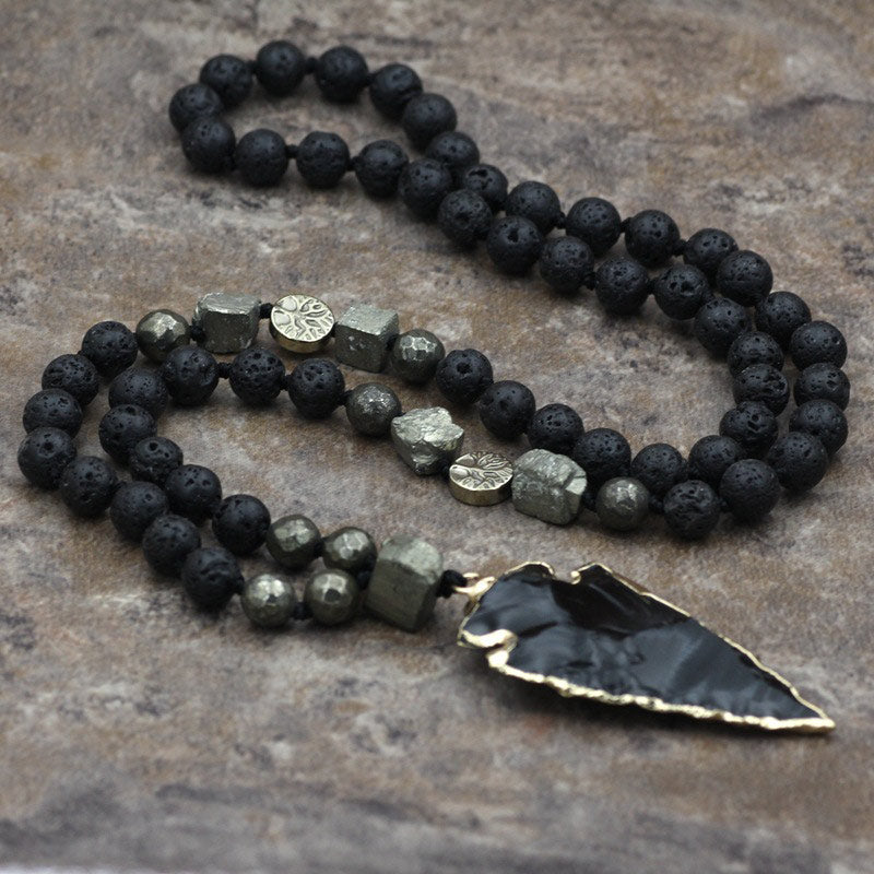 Collier spirituel en pierre de lave de 40 cm pour la méditation et le soulagement du stress
