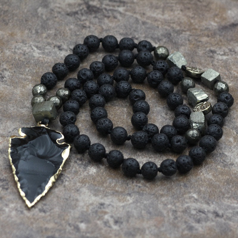 Collier spirituel en pierre de lave de 40 cm pour la méditation et le soulagement du stress