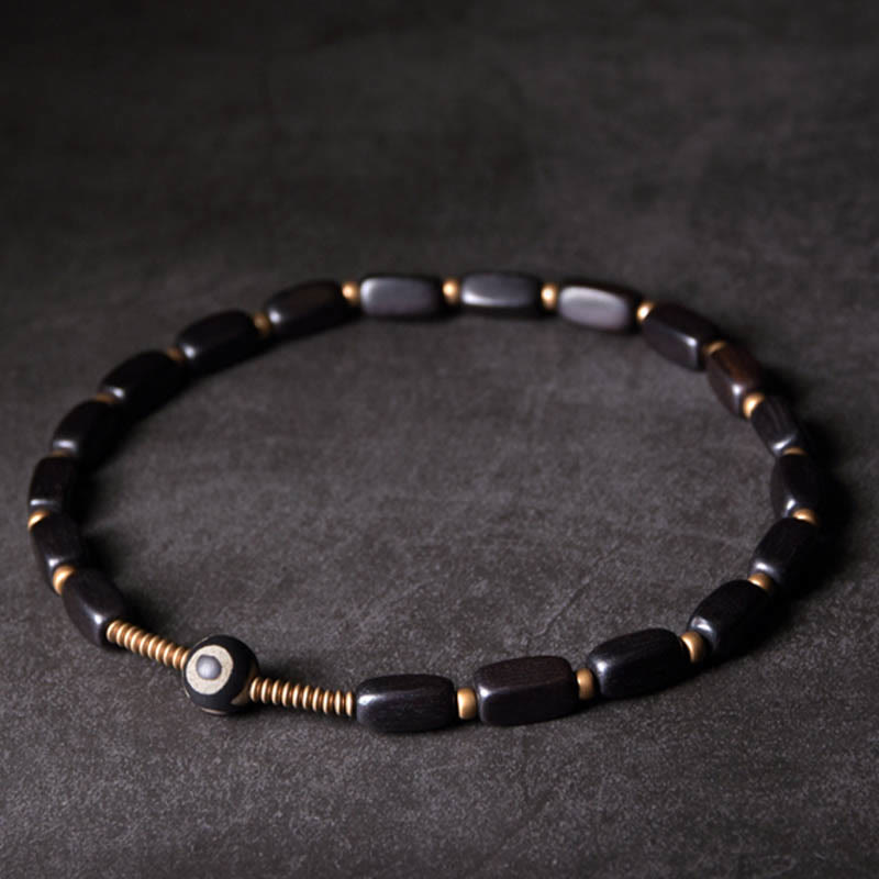 Ebony Wood Double Wrap Bracelet with Dzi Beads for Balance