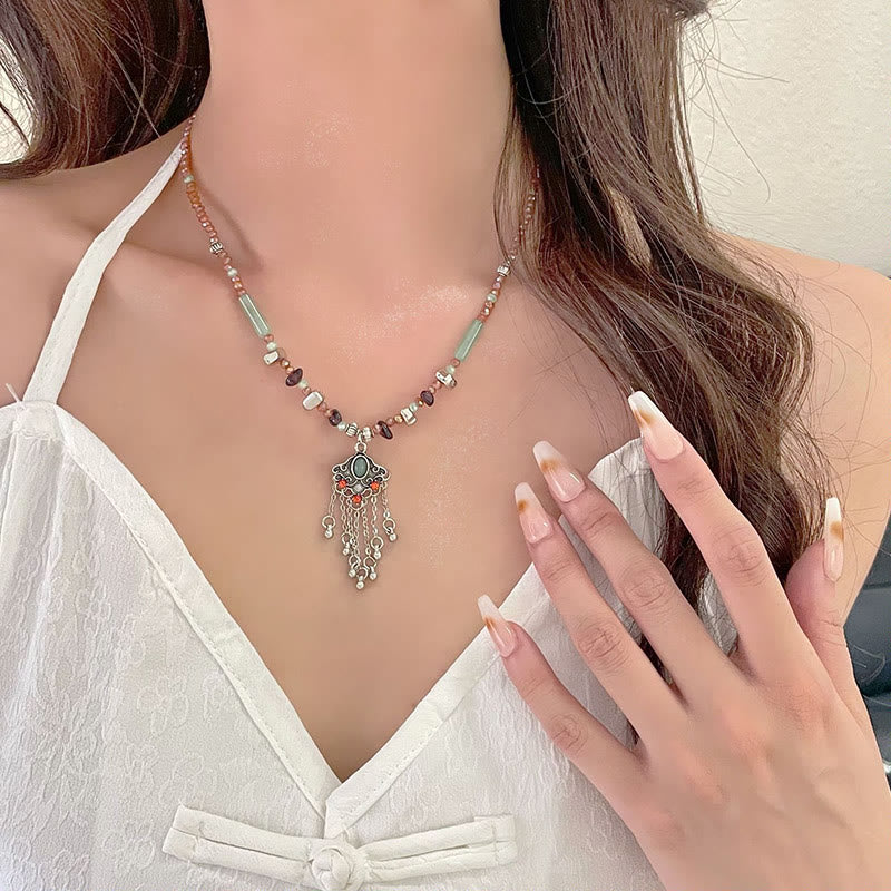 Copper Spiritual Necklace | Crystal Tassel Pendant for Luck