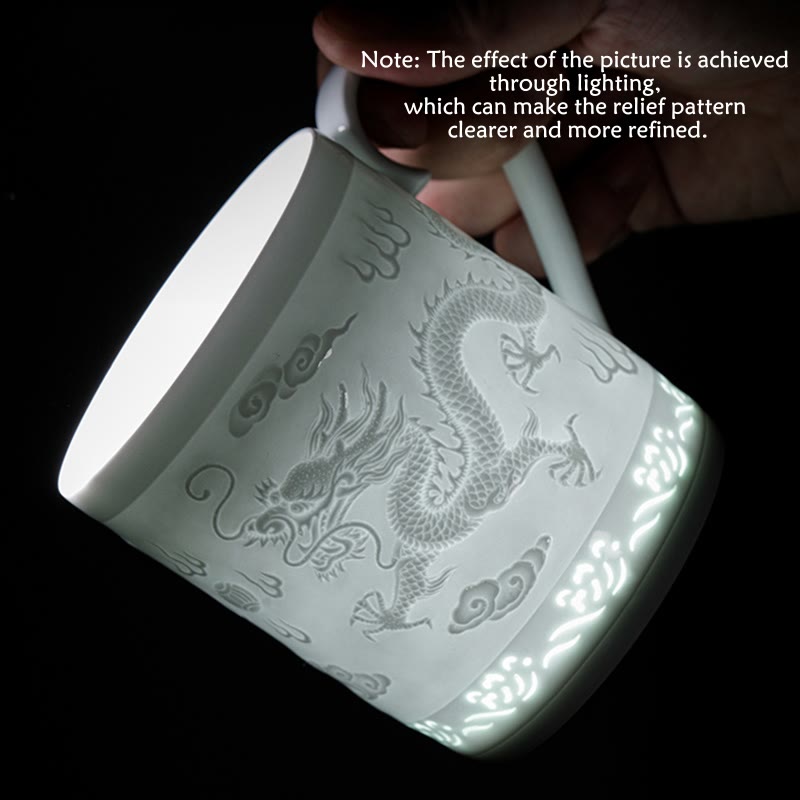 Tasse à thé zen en porcelaine de Jingdezhen, 420 ml, motif dragon et phénix