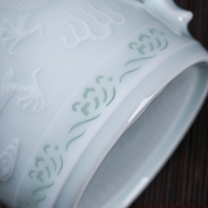 Tasse à thé zen en porcelaine de Jingdezhen, 420 ml, motif dragon et phénix