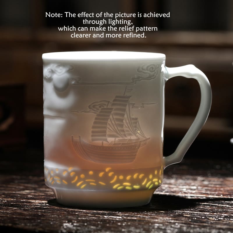 Tasse à thé zen en porcelaine de Jingdezhen, 420 ml, motif dragon et phénix