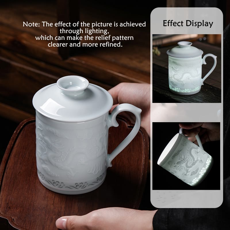 Tasse à thé zen en porcelaine de Jingdezhen, 420 ml, motif dragon et phénix