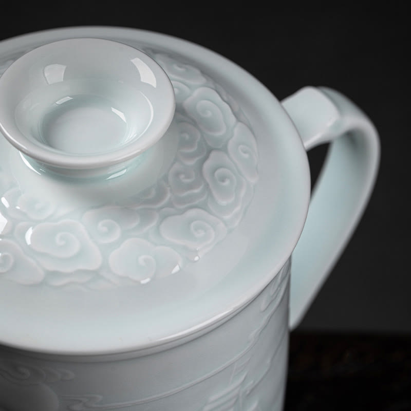 Tasse à thé zen en porcelaine de Jingdezhen, 420 ml, motif dragon et phénix