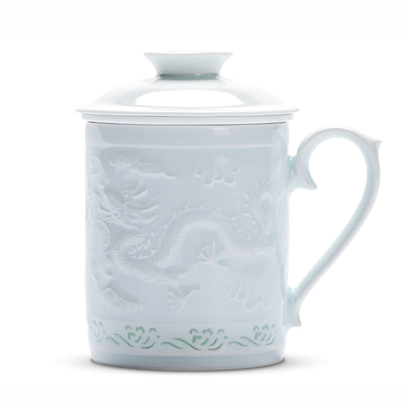 Tasse à thé zen en porcelaine de Jingdezhen, 420 ml, motif dragon et phénix