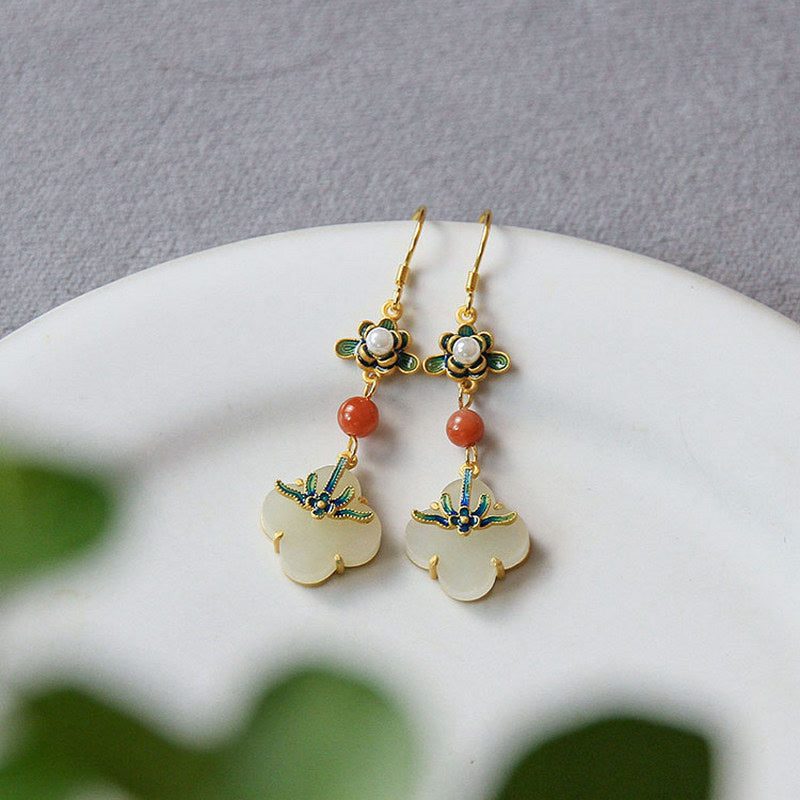 Lucky Four Leaf Clover Jade Earrings for Abundance & Luck