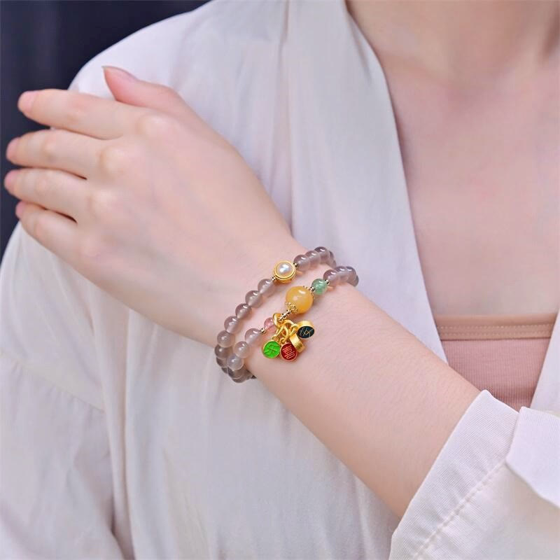 6mm Gray Agate Double Wrap Bracelet for Peace & Joy