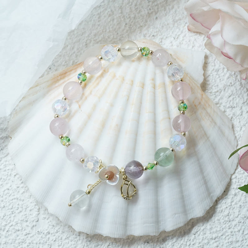 Bracelet de guérison en quartz fraise et fluorite pour une clarté émotionnelle