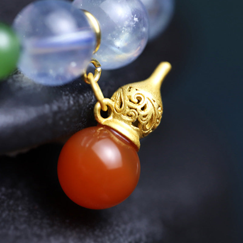 8mm Aquamarine Red Agate Peace Charm Bracelet for Serenity