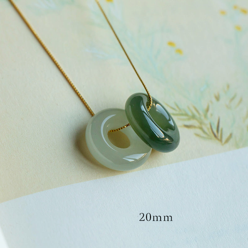 14mm Natural Jade & Cyan Jade Peace Necklace for Luck & Abundance