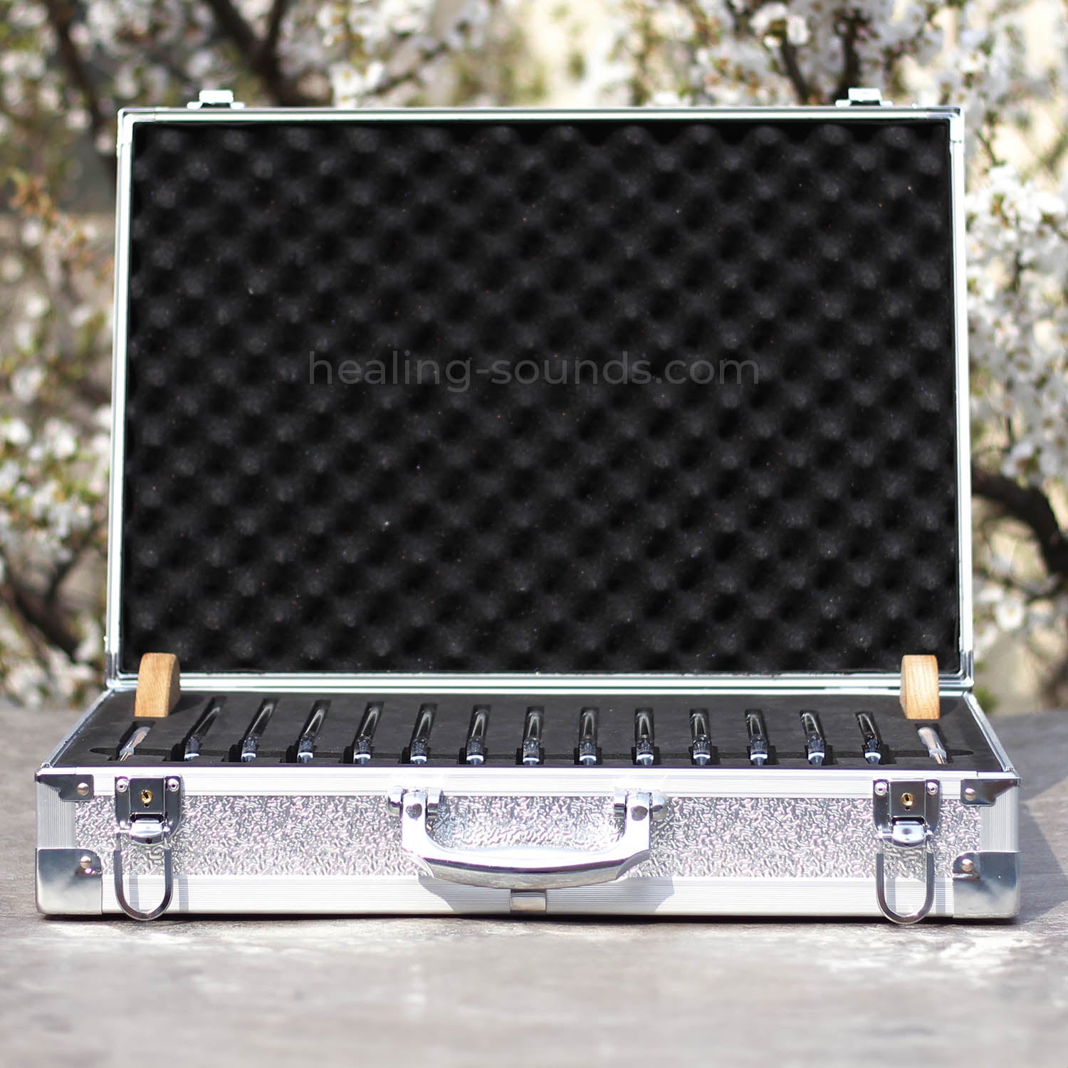 Jeu de diapasons en cristal transparent 432 Hz avec boîte - 13 pièces - 10 mm