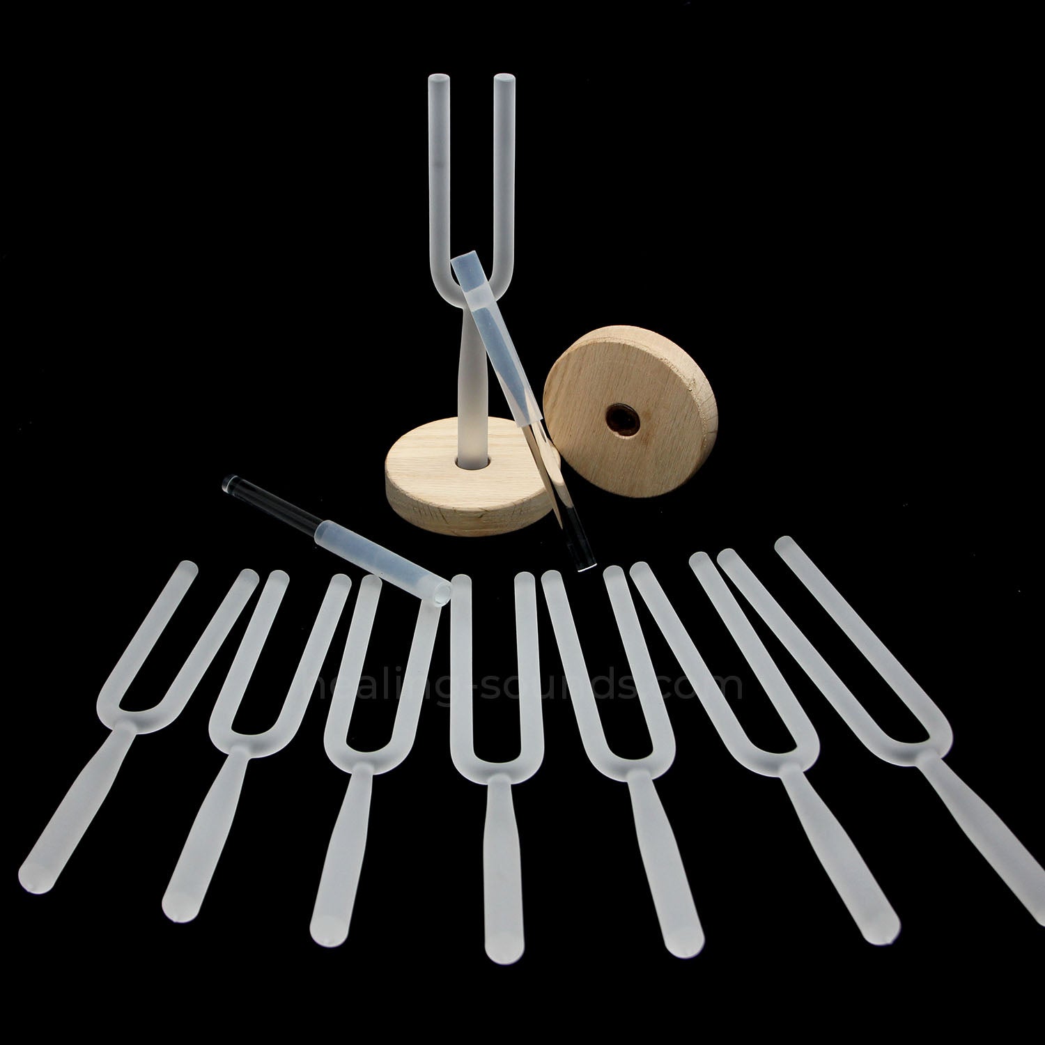 Jeu de diapasons en cristal givré 432 Hz avec étui - 8 pièces - 10 mm/20 mm