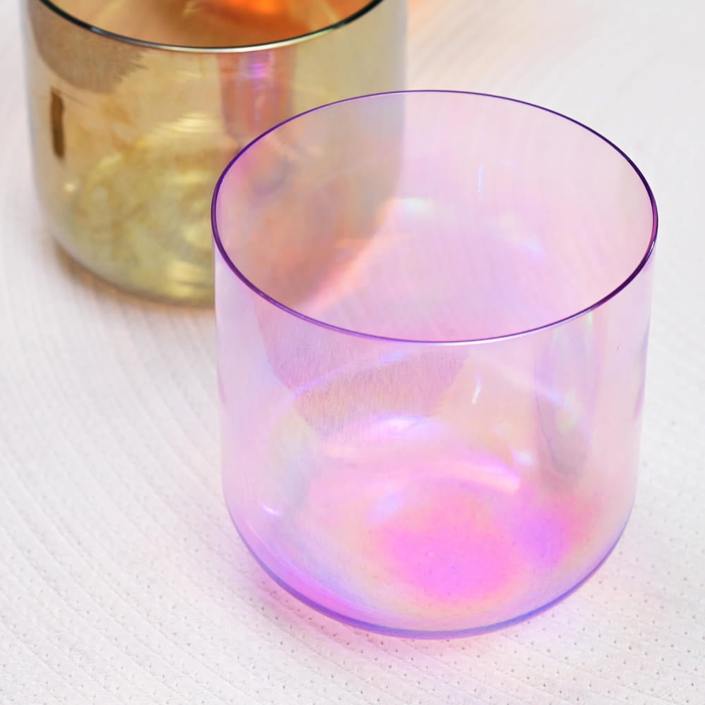 432Hz Alchemy Cosmic Light Clear Purple Crystal Singing Bowl with Carrier Bag - clear bowl - On sale