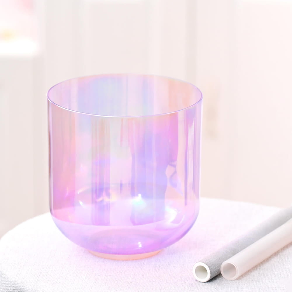 432Hz Alchemy Cosmic Light Clear Purple Crystal Singing Bowl with Carrier Bag - clear bowl - On sale