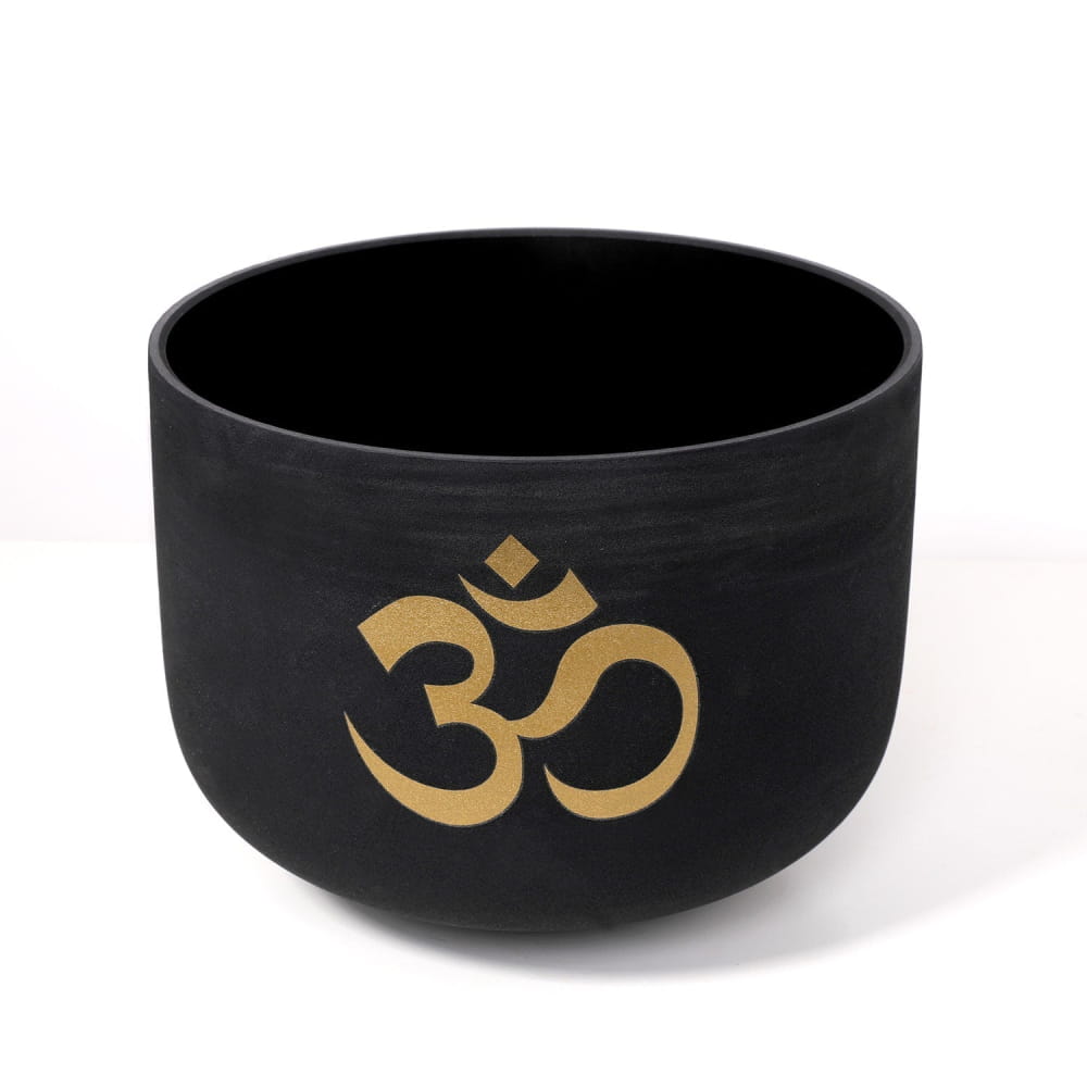 432Hz Ohm Symbol 8\’ Black Frosted Quartz Crystal Singing Bowl - black bowl - On sale