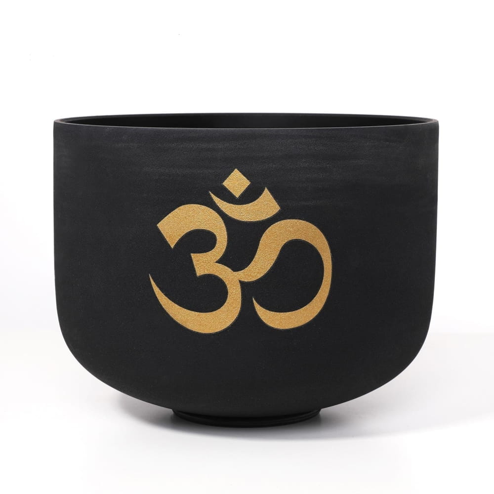 432Hz Ohm Symbol 8\’ Black Frosted Quartz Crystal Singing Bowl - black bowl - On sale