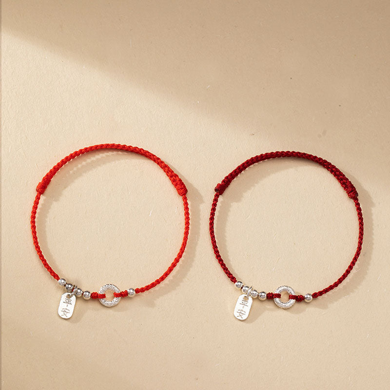 925 Sterling Silver Peace Buckle Spiritual Bracelet with Red String