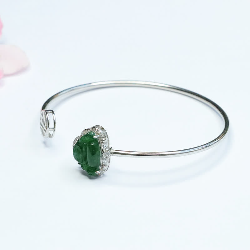 925 Sterling Silver Jade Luck Bracelet with Laughing Buddha Charm