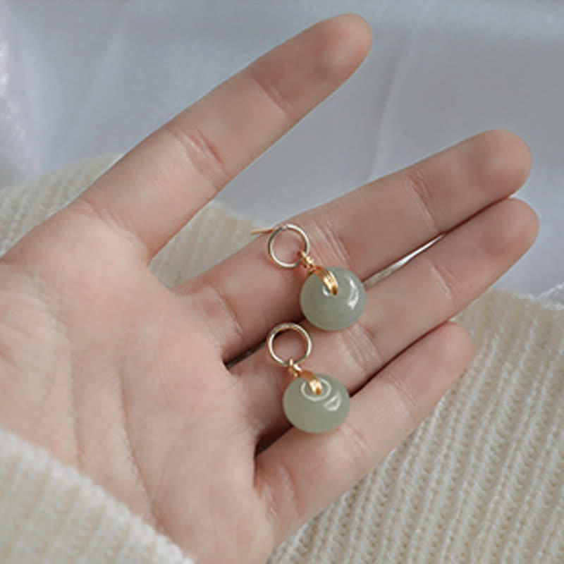 Round Jade Peace Buckle Luck Drop Earrings for Prosperity