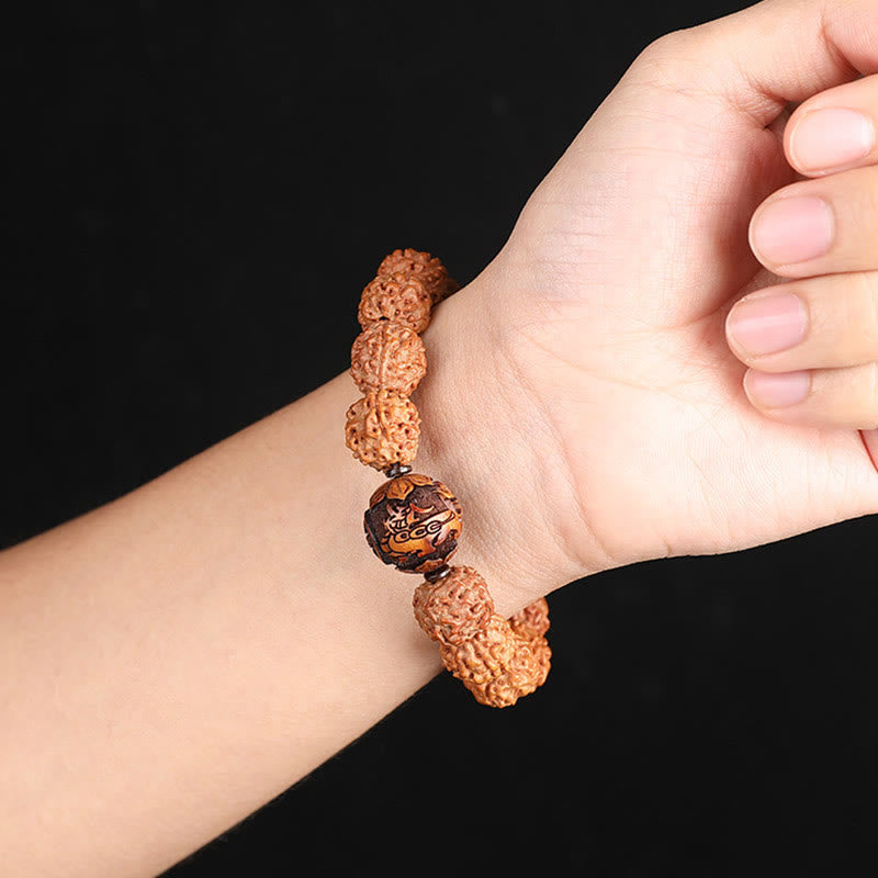Unisex Pixiu Wealth Luck Bracelet with Rudraksha Bodhi Seed
