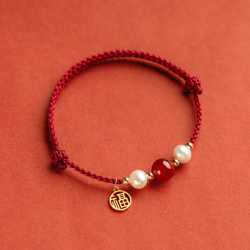 925 Sterling Silver Red String Bracelet with Fu Character