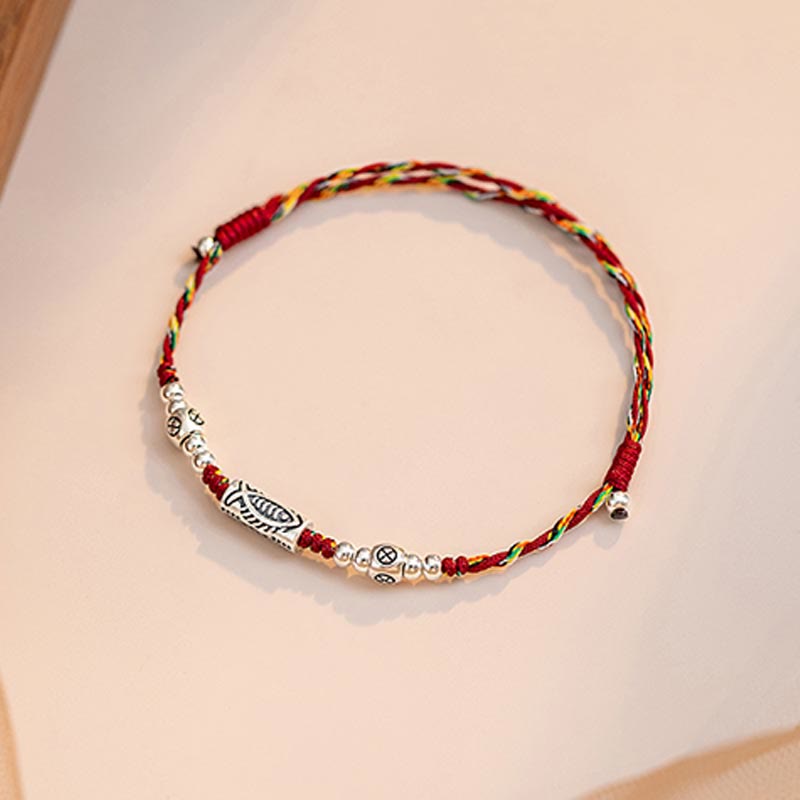 925 Sterling Silver Koi Fish Luck Bracelet with Red String