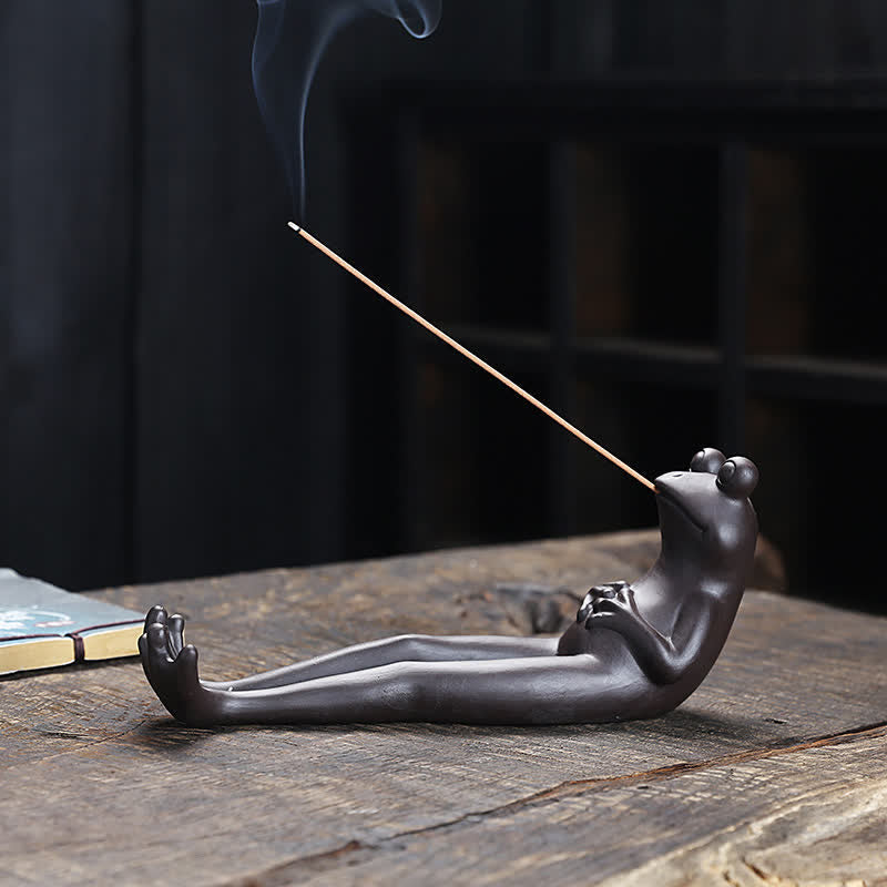 Ceramic Meditation Frog Incense Burner for Spiritual Peace