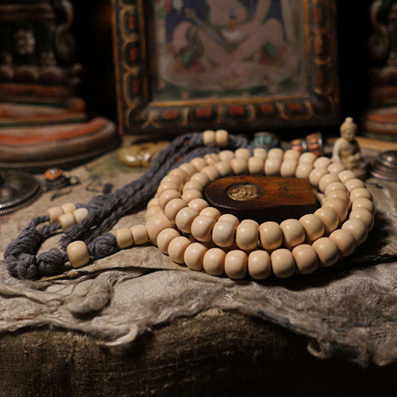 8mm Abelia Biflora Wood 108 Bead Warding Mala Bracelet