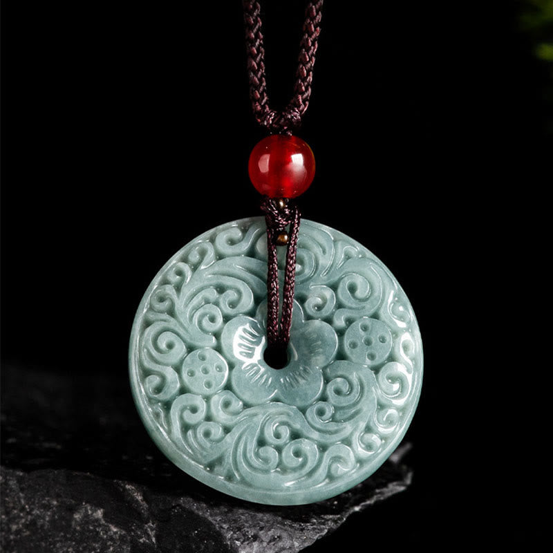 Green Jade Flower Peace Buckle Necklace for Prosperity