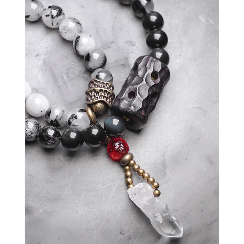 Bracelet couple en quartz rutile noir et quartz clair 8 mm