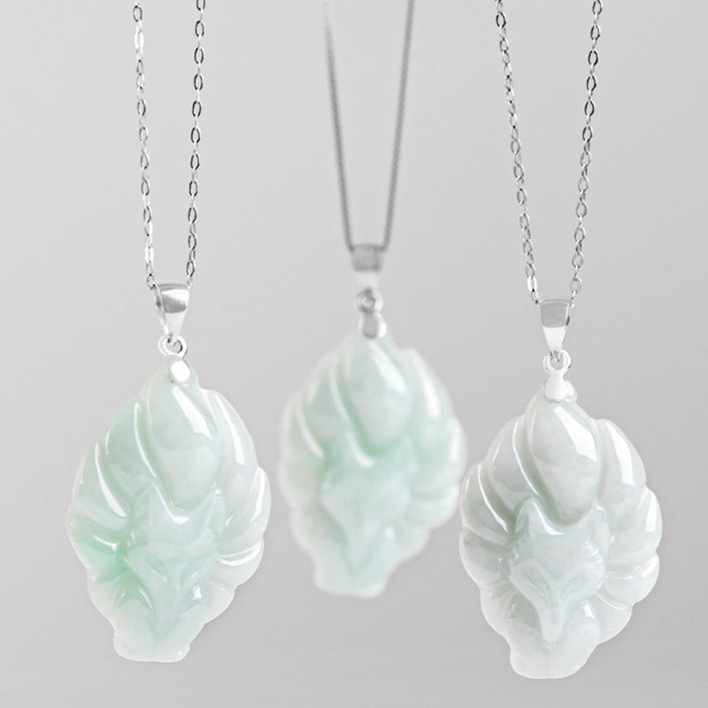 925 Sterling Silver Jade Necklace Nine Tailed Fox for Prosperity
