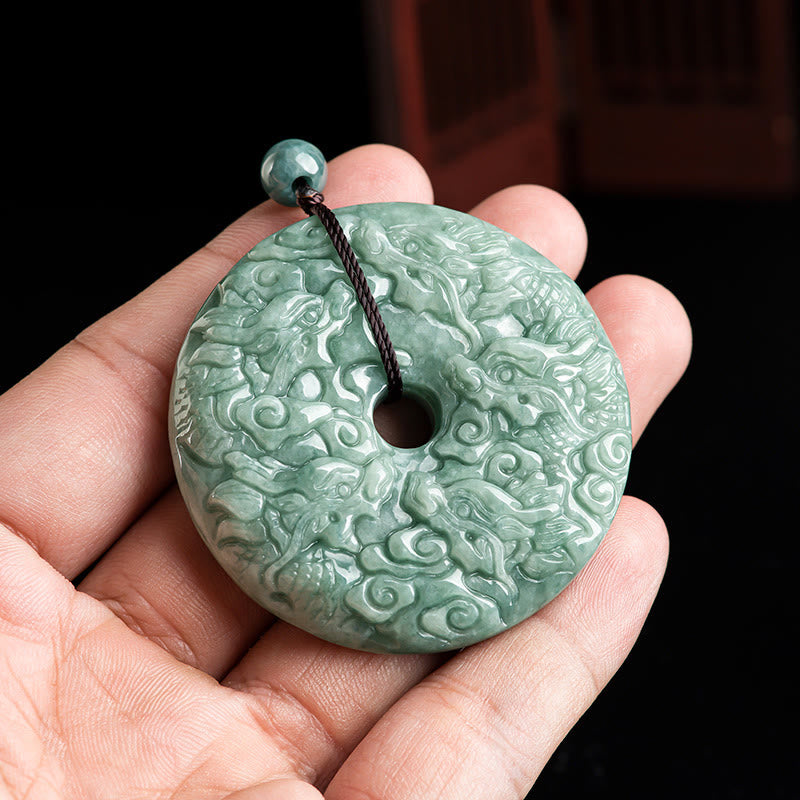 Unisex Jade Necklace with Year of the Dragon Peace Buckle Pendant