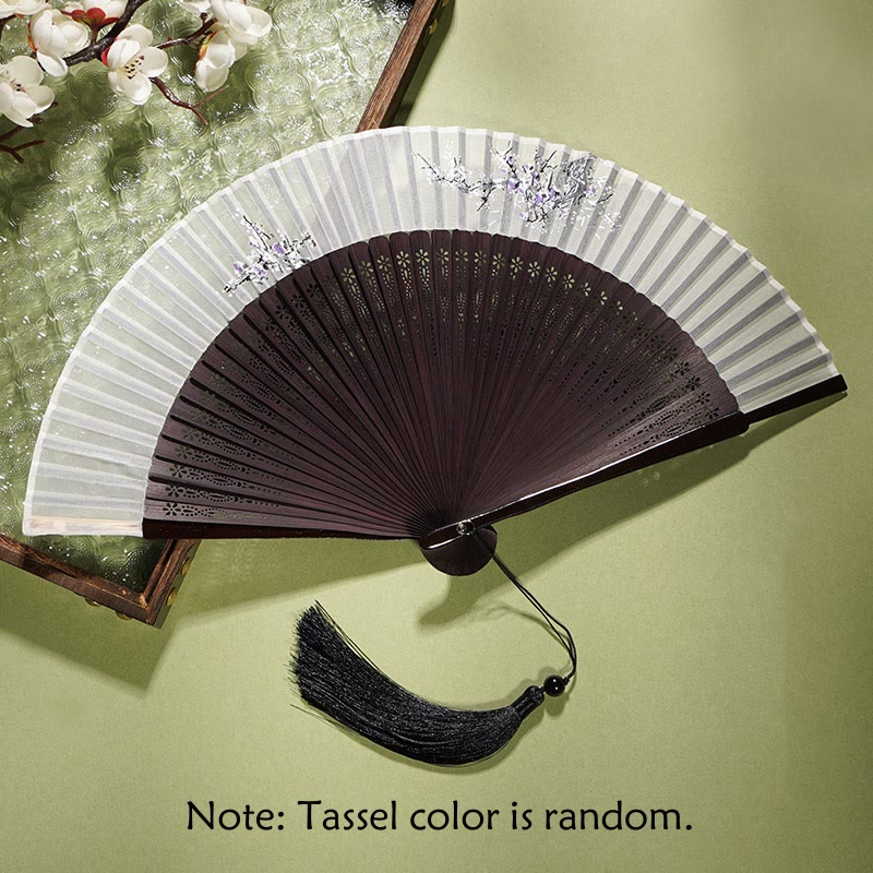 21cm Chinese Folding Fan | Bamboo & Polyester Flower Design
