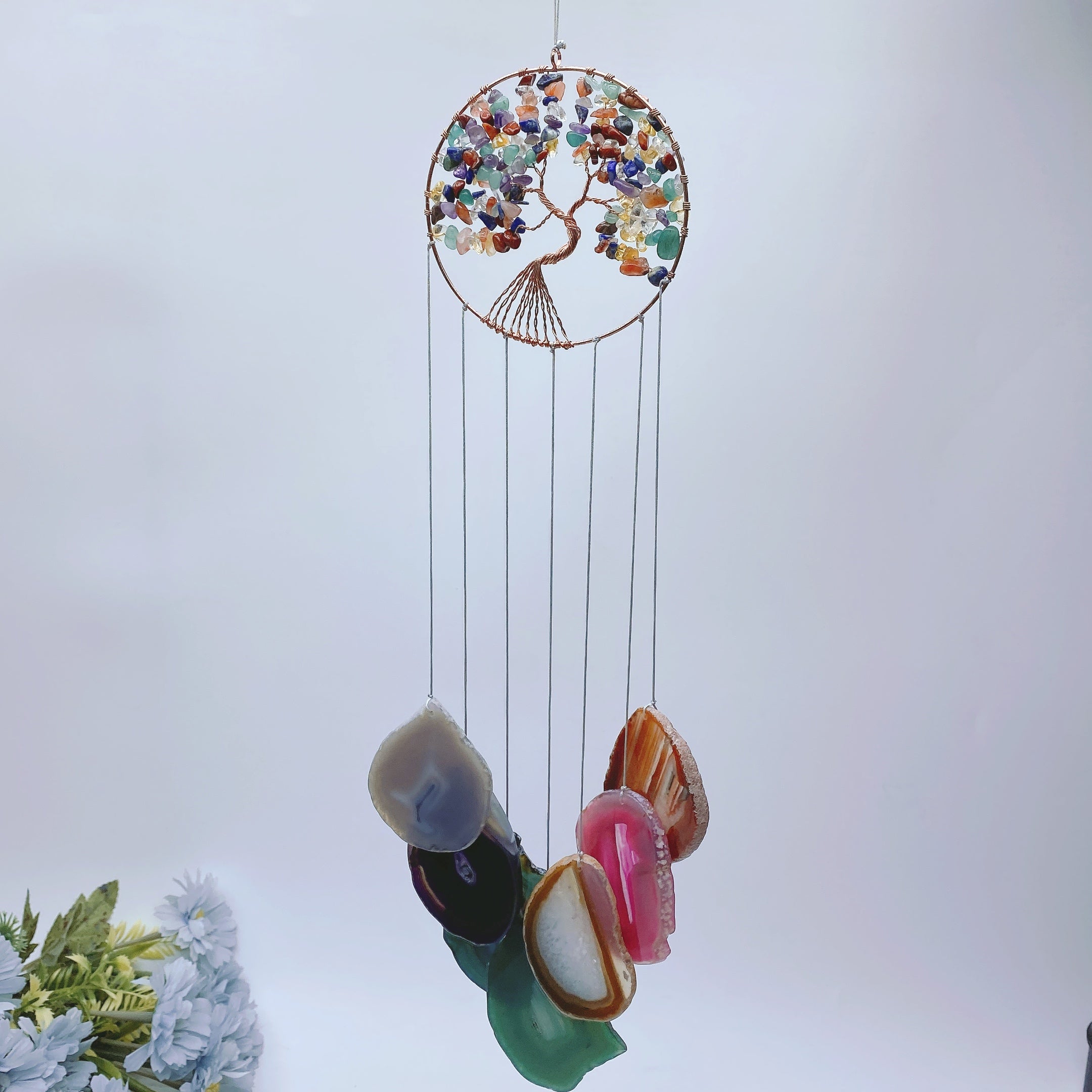 45-60cm Chakra Crystal Chips Life Tree with Agate Slabs
