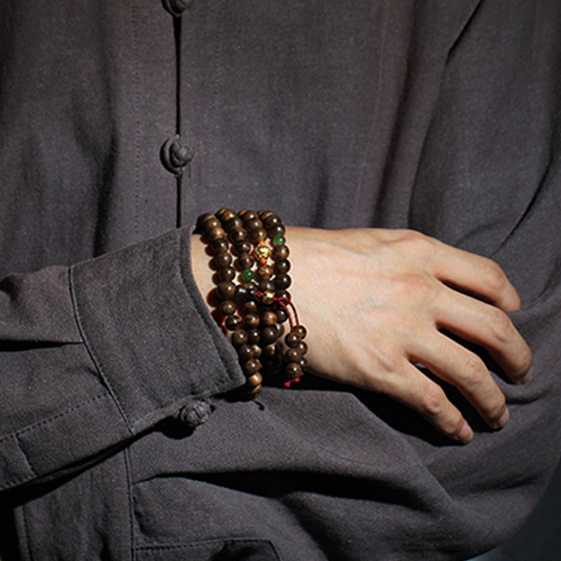 8mm Agarwood Cyan Jade 108 Bead Mala Bracelet for Strength