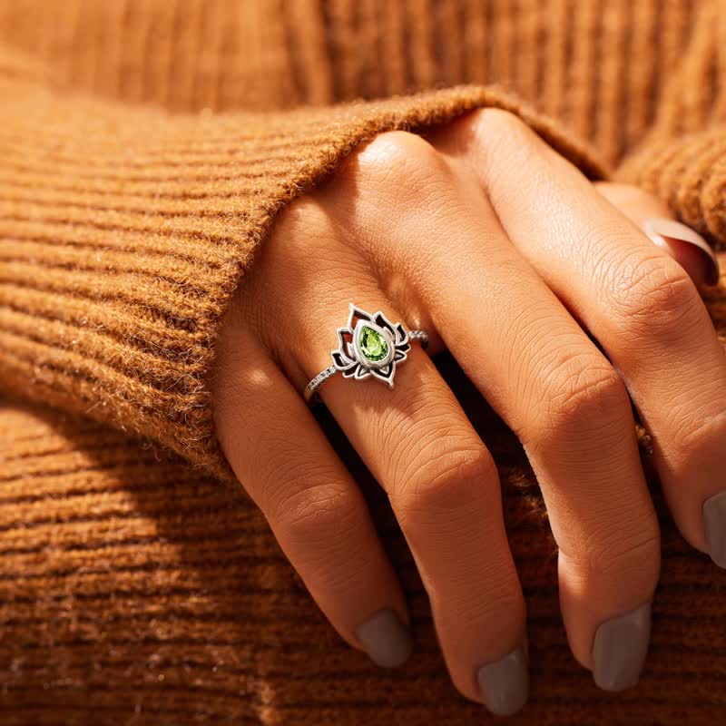 Sterling Silver Lotus Blessing Ring for Protection
