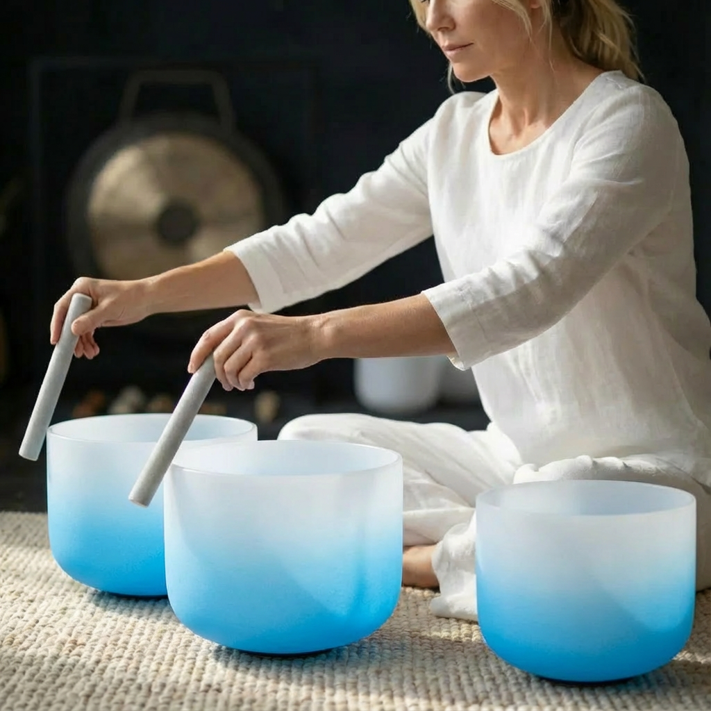 Ensemble de bols chantants en cristal à gradient de chakra